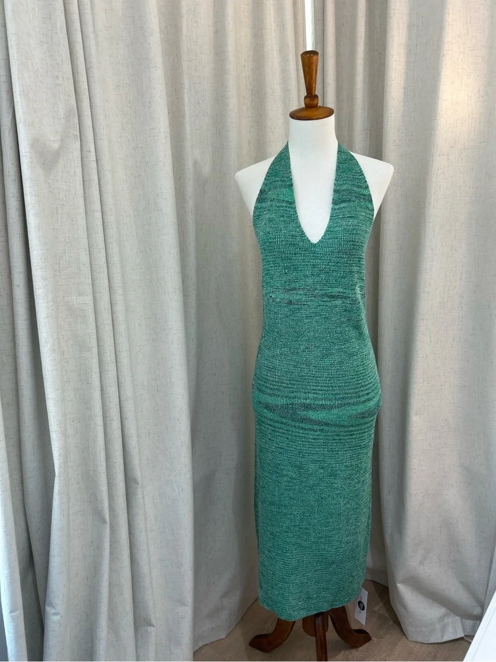 Rumored Riptide Green Halter MIDI Knit Bodycon Dress Size M S L NWT Coastal Chic